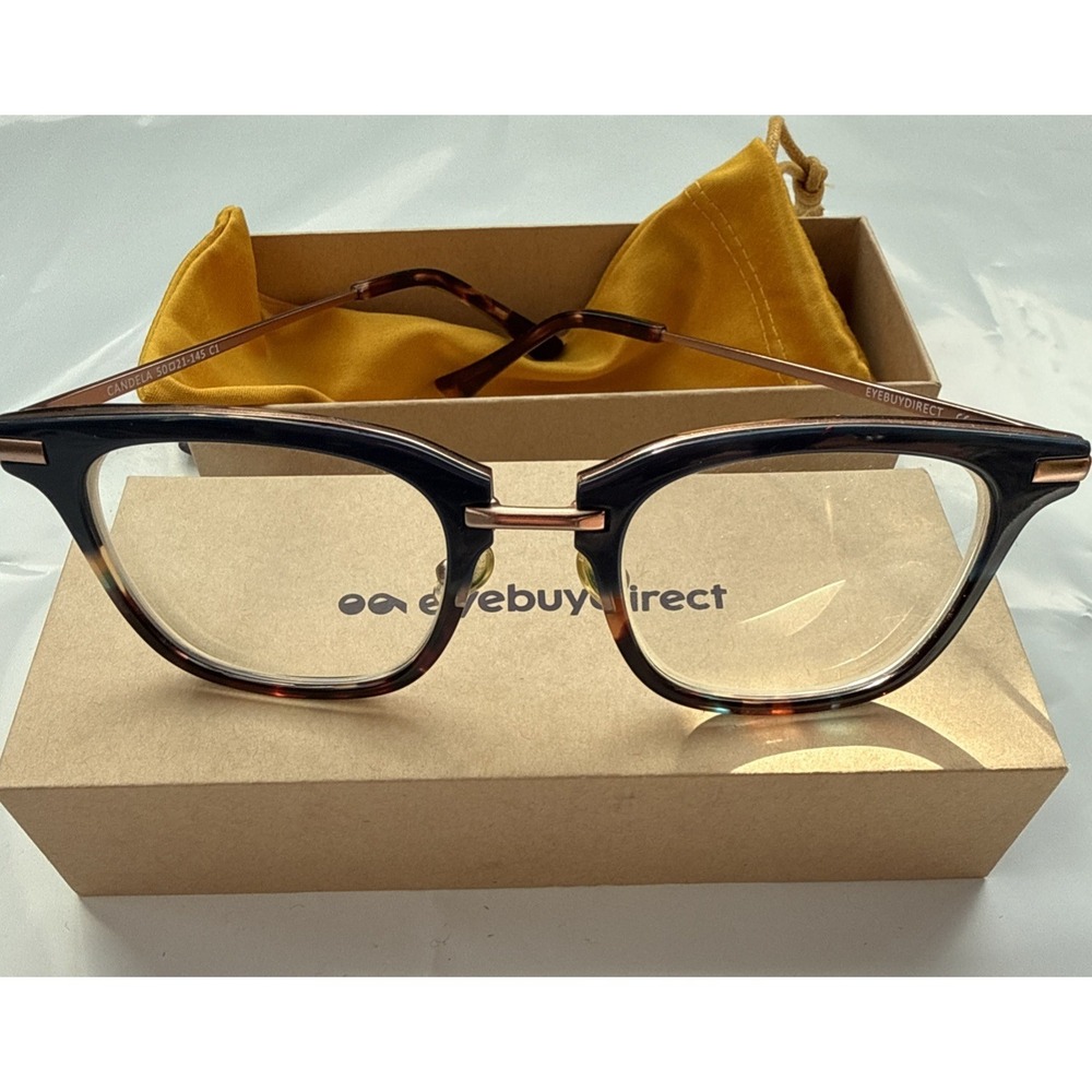 EYEBUYDIRECT  Candela Tortoise FramesBlue-Gold Trim Glasses-50 21-145C1-Box &Bag